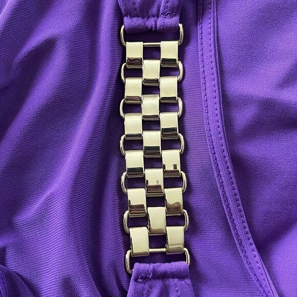Michael Kors Women Purple Chain Strap Tank Top Size S Gold Hardware Drape Blouse - Picture 9 of 12